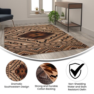 Flash Furniture Marana Collection Olefin and Cotton 84" x 60" Rectangular Machine Made Area Rug, Brown Multi (OKB7147ADL57BR)