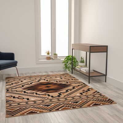 Flash Furniture Marana Collection Olefin and Cotton 84" x 60" Rectangular Machine Made Area Rug, Brown Multi (OKB7147ADL57BR)