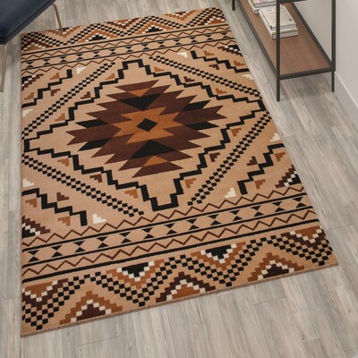 Flash Furniture Marana Collection Olefin and Cotton 84" x 60" Rectangular Machine Made Area Rug, Brown Multi (OKB7147ADL57BR)