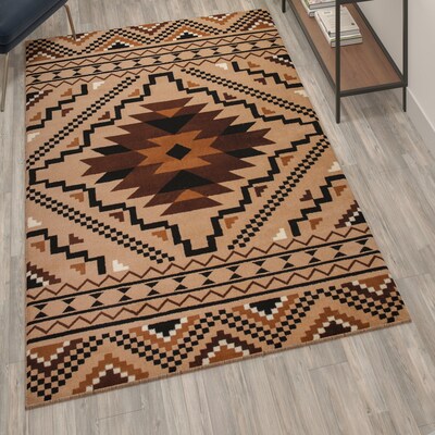 Flash Furniture Marana Collection Olefin and Cotton 84" x 60" Rectangular Machine Made Area Rug, Brown Multi (OKB7147ADL57BR)