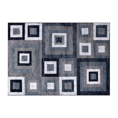 Flash Furniture Gideon Collection Olefin and Cotton 108 x 72 Rectangular Machine Made Rug, Blue/Gr