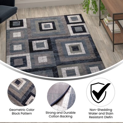 Flash Furniture Gideon Collection Olefin and Cotton 108" x 72" Rectangular Machine Made Rug, Blue/Gray/White (OKH7146ATUR69BL)