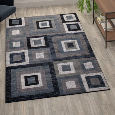 Flash Furniture Gideon Collection Olefin and Cotton 108" x 72" Rectangular Machine Made Rug, Blue/Gray/White (OKH7146ATUR69BL)