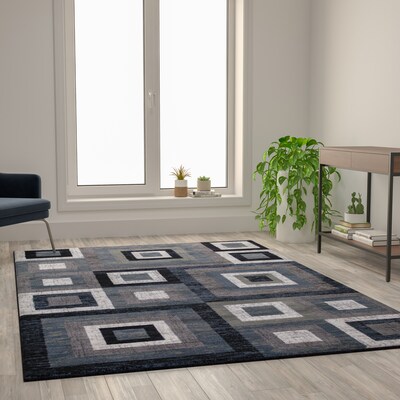 Flash Furniture Gideon Collection Olefin and Cotton 108" x 72" Rectangular Machine Made Rug, Blue/Gray/White (OKH7146ATUR69BL)