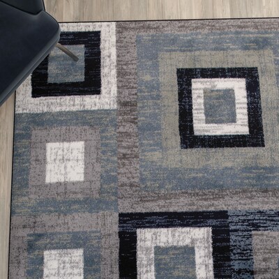 Flash Furniture Gideon Collection Olefin and Cotton 108" x 72" Rectangular Machine Made Rug, Blue/Gray/White (OKH7146ATUR69BL)