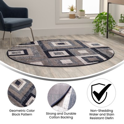 Flash Furniture Gideon Collection Olefin and Cotton 60" Round Machine Made Area Rug, Blue/Gray/White (OKH7146ATUR5RBL)