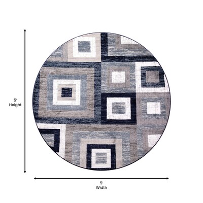 Flash Furniture Gideon Collection Olefin and Cotton 60" Round Machine Made Area Rug, Blue/Gray/White (OKH7146ATUR5RBL)