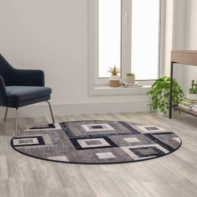 Flash Furniture Gideon Collection Olefin and Cotton 60" Round Machine Made Area Rug, Blue/Gray/White (OKH7146ATUR5RBL)