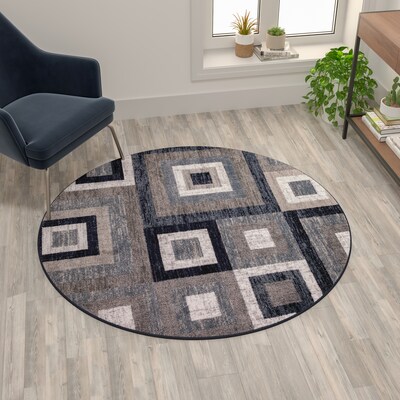 Flash Furniture Gideon Collection Olefin and Cotton 60" Round Machine Made Area Rug, Blue/Gray/White (OKH7146ATUR5RBL)