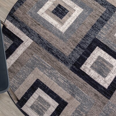 Flash Furniture Gideon Collection Olefin and Cotton 60" Round Machine Made Area Rug, Blue/Gray/White (OKH7146ATUR5RBL)