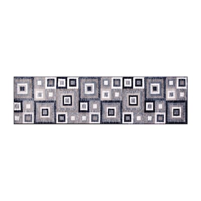 Flash Furniture Gideon Collection Olefin and Cotton 84 x 24 Runner Machine Made Rug, Blue/Gray/Whi