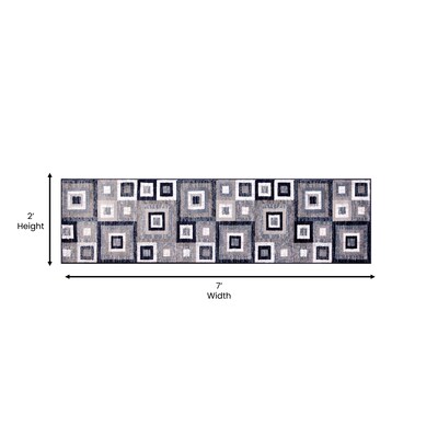 Flash Furniture Gideon Collection Olefin and Cotton 84" x 24" Runner Machine Made Rug, Blue/Gray/White (OKH7146ATUR27BL)
