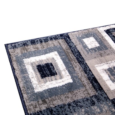 Flash Furniture Gideon Collection Olefin and Cotton 84" x 24" Runner Machine Made Rug, Blue/Gray/White (OKH7146ATUR27BL)