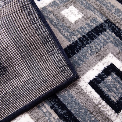 Flash Furniture Gideon Collection Olefin and Cotton 84" x 24" Runner Machine Made Rug, Blue/Gray/White (OKH7146ATUR27BL)