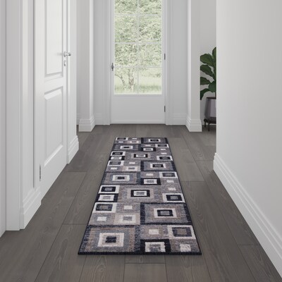 Flash Furniture Gideon Collection Olefin and Cotton 84" x 24" Runner Machine Made Rug, Blue/Gray/White (OKH7146ATUR27BL)
