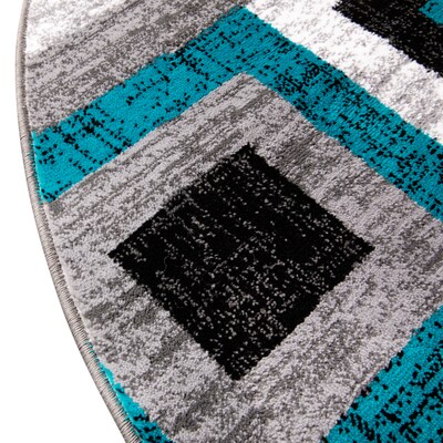 Flash Furniture Gideon Collection Olefin and Cotton 96" Round Machine Made Area Rug, Turquoise/Gray/White (OKH7146AT8RT)