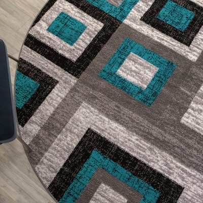 Flash Furniture Gideon Collection Olefin and Cotton 96" Round Machine Made Area Rug, Turquoise/Gray/White (OKH7146AT8RT)