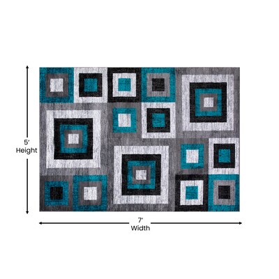 Flash Furniture Gideon Collection Olefin and Cotton 84" x 60" Rectangular Machine Made Rug, Turquoise/Gray/White (OKH7146AT57T)