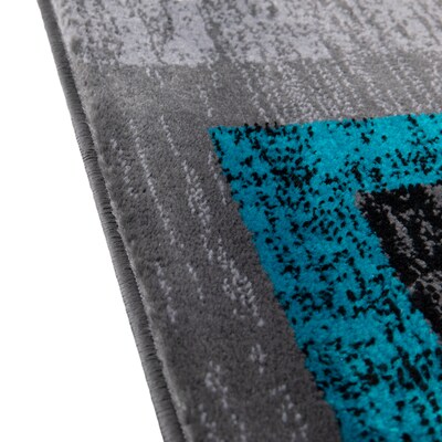 Flash Furniture Gideon Collection Olefin and Cotton 84" x 60" Rectangular Machine Made Rug, Turquoise/Gray/White (OKH7146AT57T)