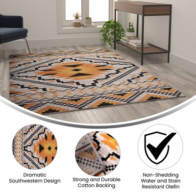 Flash Furniture Payson Collection Olefin and Cotton 84" x 60" Rectangular Machine Made Area Rug, Orange Multi (OKB7147A57OR)