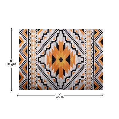 Flash Furniture Payson Collection Olefin and Cotton 84" x 60" Rectangular Machine Made Area Rug, Orange Multi (OKB7147A57OR)