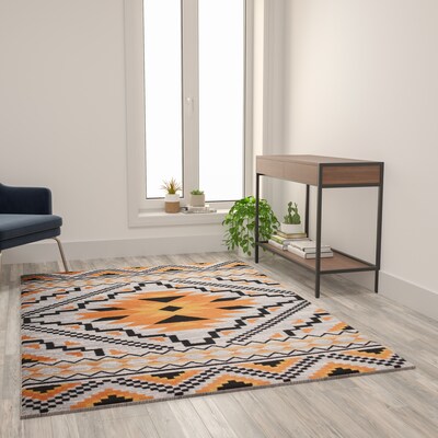 Flash Furniture Payson Collection Olefin and Cotton 84" x 60" Rectangular Machine Made Area Rug, Orange Multi (OKB7147A57OR)