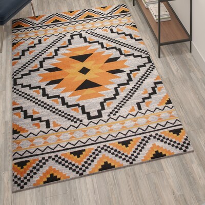Flash Furniture Payson Collection Olefin and Cotton 84" x 60" Rectangular Machine Made Area Rug, Orange Multi (OKB7147A57OR)