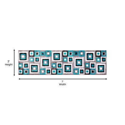 Flash Furniture Gideon Collection Olefin and Cotton 84" x 24" Runner Machine Made Rug, Turquoise/Gray/White (OKH7146AT27T)