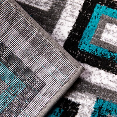 Flash Furniture Gideon Collection Olefin and Cotton 84" x 24" Runner Machine Made Rug, Turquoise/Gray/White (OKH7146AT27T)