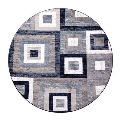 Flash Furniture Gideon Collection Olefin and Cotton 96 Round Machine Made Area Rug, Blue/Gray/White