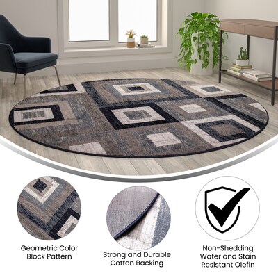 Flash Furniture Gideon Collection Olefin and Cotton 96" Round Machine Made Area Rug, Blue/Gray/White (OKH7146ATUR8RBL)