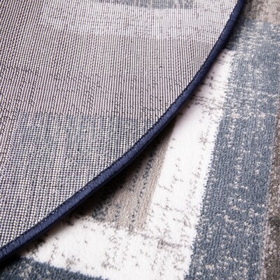 Flash Furniture Gideon Collection Olefin and Cotton 96" Round Machine Made Area Rug, Blue/Gray/White (OKH7146ATUR8RBL)