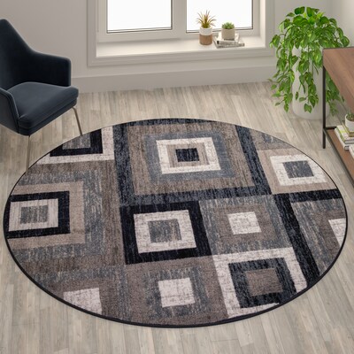 Flash Furniture Gideon Collection Olefin and Cotton 96" Round Machine Made Area Rug, Blue/Gray/White (OKH7146ATUR8RBL)