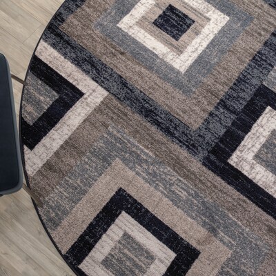 Flash Furniture Gideon Collection Olefin and Cotton 96" Round Machine Made Area Rug, Blue/Gray/White (OKH7146ATUR8RBL)