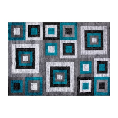 Flash Furniture Gideon Collection Olefin/Cotton 120" x 96" Rectangular Machine Made Rug, Turquoise/Gray/White (OKH7146AT810T)