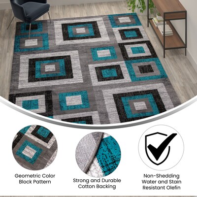 Flash Furniture Gideon Collection Olefin/Cotton 120" x 96" Rectangular Machine Made Rug, Turquoise/Gray/White (OKH7146AT810T)