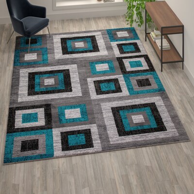 Flash Furniture Gideon Collection Olefin/Cotton 120" x 96" Rectangular Machine Made Rug, Turquoise/Gray/White (OKH7146AT810T)