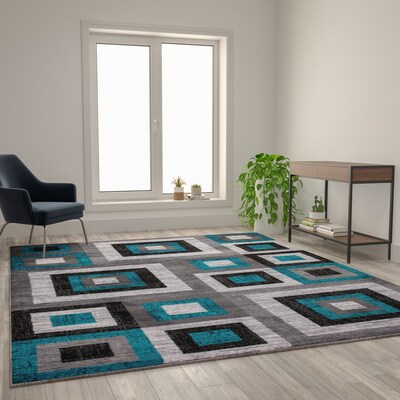 Flash Furniture Gideon Collection Olefin/Cotton 120" x 96" Rectangular Machine Made Rug, Turquoise/Gray/White (OKH7146AT810T)