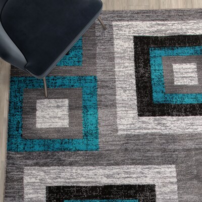 Flash Furniture Gideon Collection Olefin/Cotton 120" x 96" Rectangular Machine Made Rug, Turquoise/Gray/White (OKH7146AT810T)