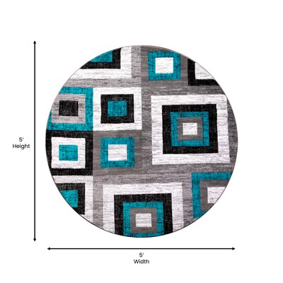 Flash Furniture Gideon Collection Olefin and Cotton 60" Round Machine Made Area Rug, Turquoise/Gray/White (OKH7146AT5RT)