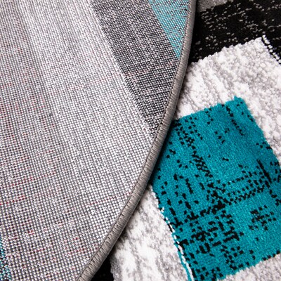Flash Furniture Gideon Collection Olefin and Cotton 60" Round Machine Made Area Rug, Turquoise/Gray/White (OKH7146AT5RT)