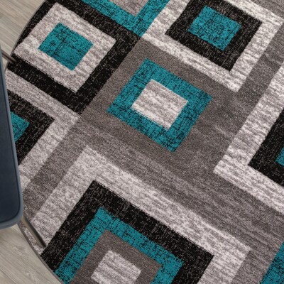 Flash Furniture Gideon Collection Olefin and Cotton 60" Round Machine Made Area Rug, Turquoise/Gray/White (OKH7146AT5RT)