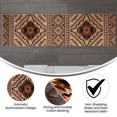 Flash Furniture Marana Collection Olefin and Cotton 84" x 24" Runner Machine Made Area Rug, Brown Multi (OKB7147ADL27BR)