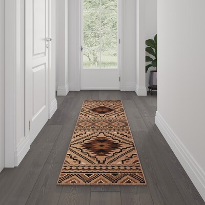 Flash Furniture Marana Collection Olefin and Cotton 84" x 24" Runner Machine Made Area Rug, Brown Multi (OKB7147ADL27BR)