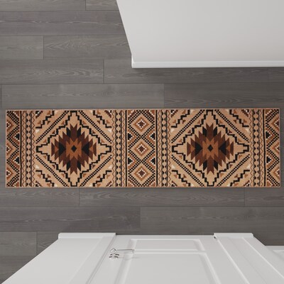 Flash Furniture Marana Collection Olefin and Cotton 84" x 24" Runner Machine Made Area Rug, Brown Multi (OKB7147ADL27BR)