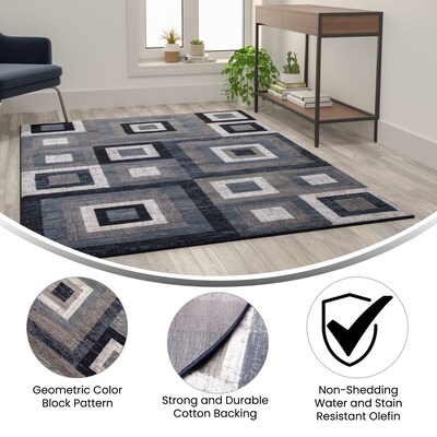 Flash Furniture Gideon Collection Olefin/Cotton 84" x 60" Rectangular Machine Made Area Rug, Blue/Gray/White (OKH7146ATUR57BL)