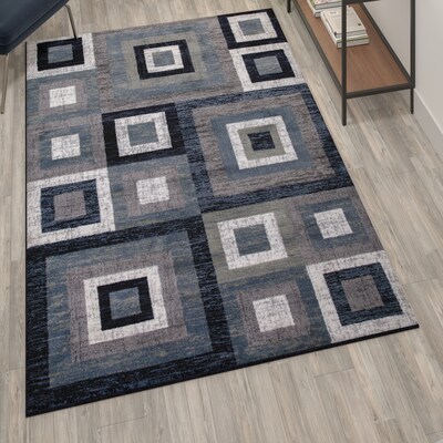 Flash Furniture Gideon Collection Olefin/Cotton 84" x 60" Rectangular Machine Made Area Rug, Blue/Gray/White (OKH7146ATUR57BL)