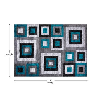 Flash Furniture Gideon Collection Olefin/Cotton 108" x 72" Rectangular Machine Made Rug, Turquoise/Gray/White (OKH7146AT69T)