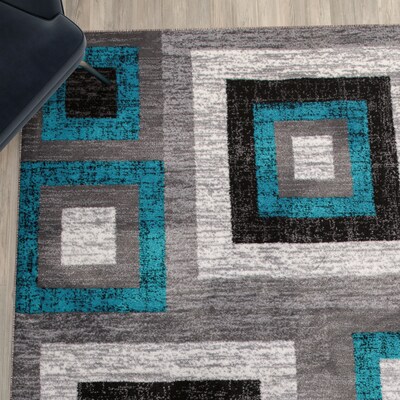 Flash Furniture Gideon Collection Olefin/Cotton 108" x 72" Rectangular Machine Made Rug, Turquoise/Gray/White (OKH7146AT69T)