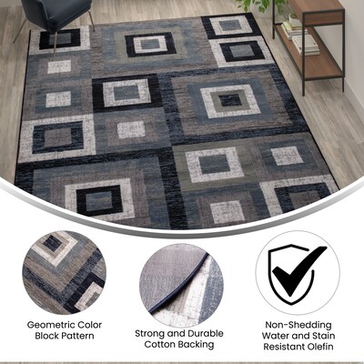 Flash Furniture Gideon Collection Olefin/Cotton 120" x 96" Rectangular Machine Made Area Rug, Blue/Gray/White (OKH7146AT810BL)